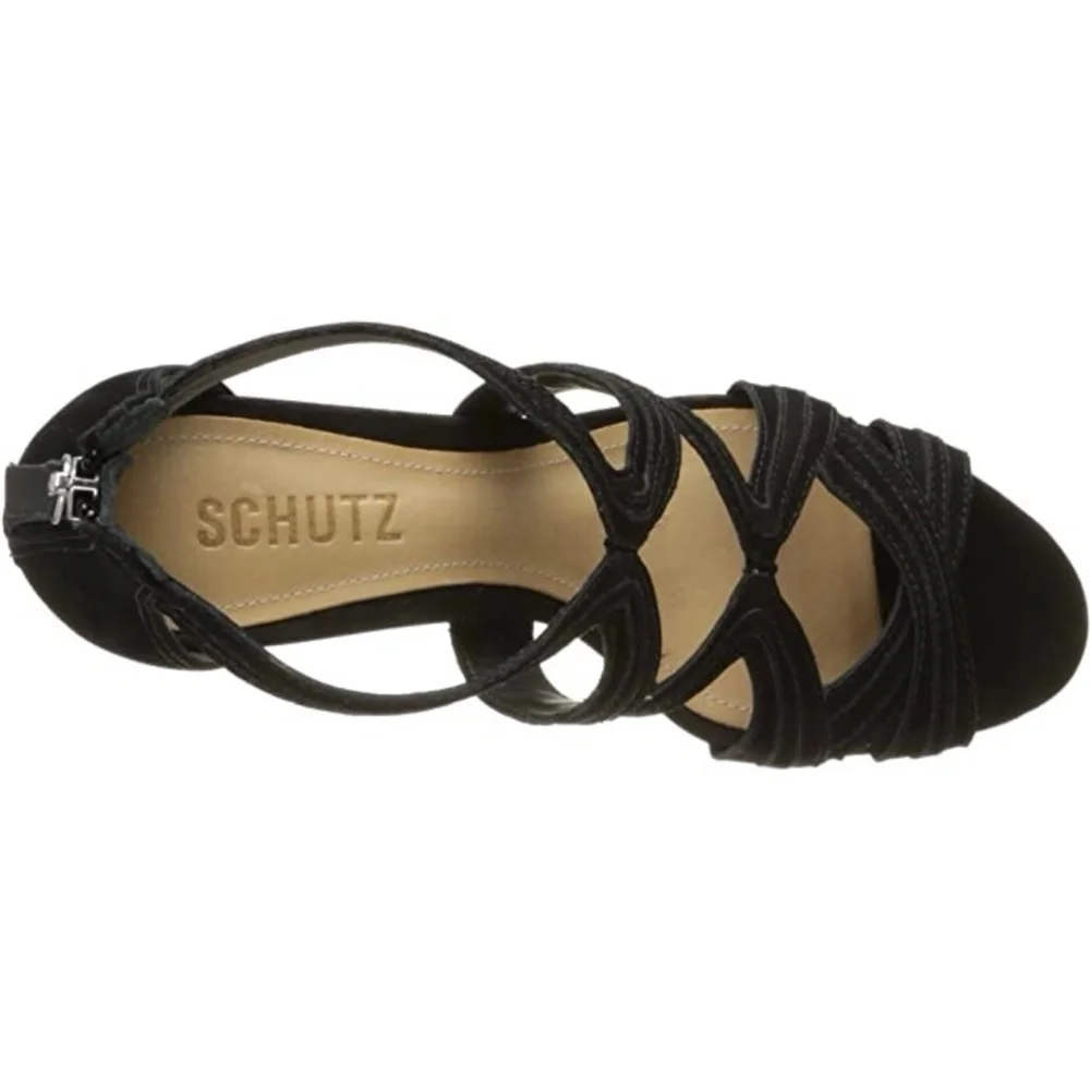 Schutz Cayenne Black Suede Stiletto Heel Pump Ankle Strap Dtress Shoe Sandals 10